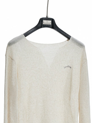 Frayed Open-Knit V-Neck Sweater in Linen Blend - main image 5