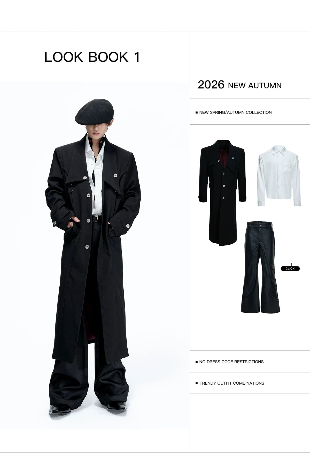 Black Long Coat With Contrast Lining and Back Vent - description image 4