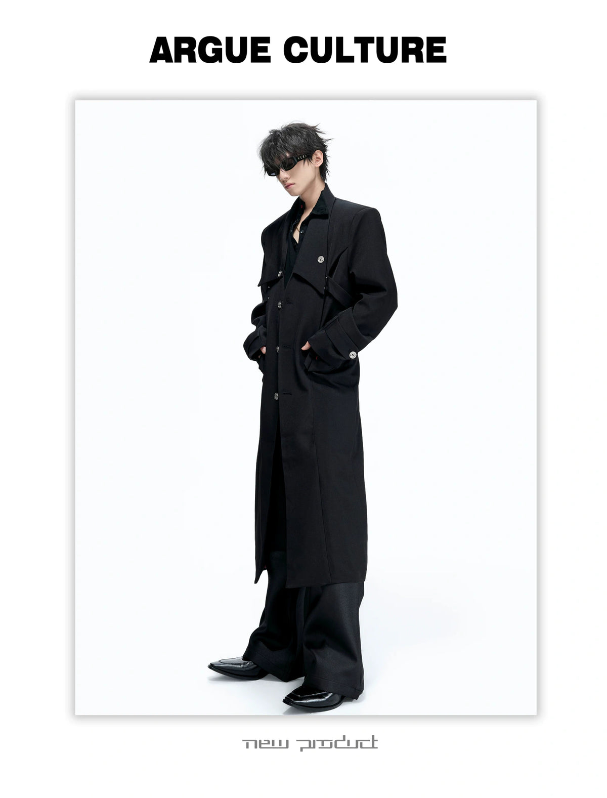 Black Long Coat With Contrast Lining and Back Vent - description image 6