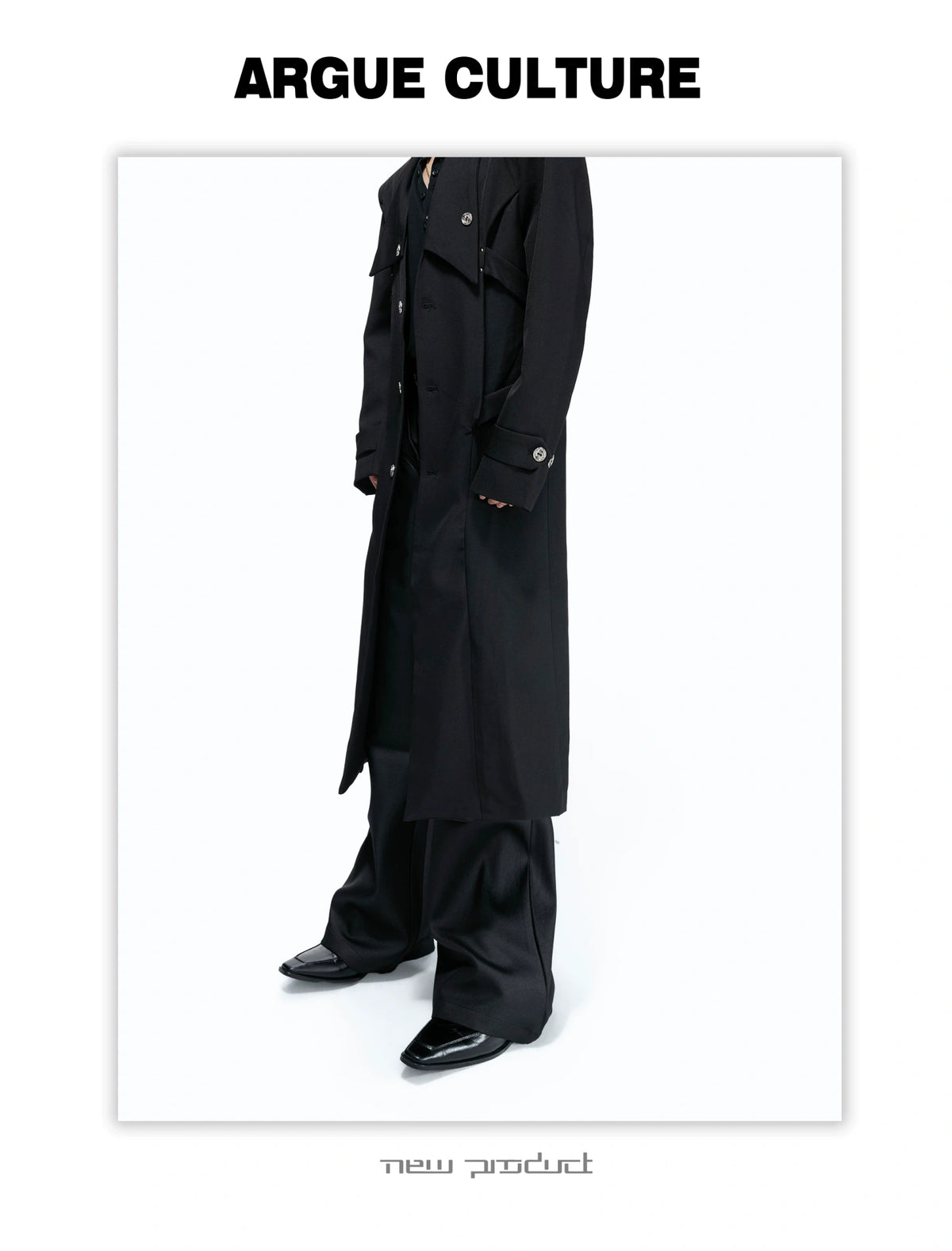 Black Long Coat With Contrast Lining and Back Vent - description image 8