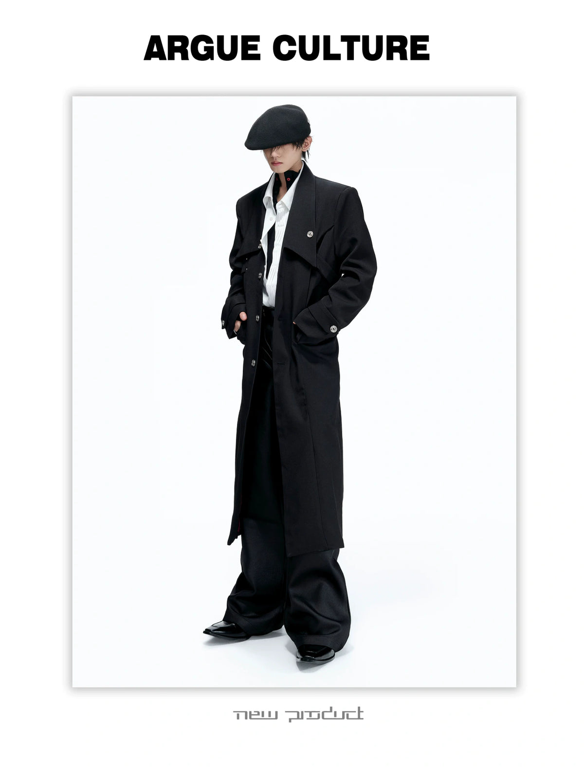 Black Long Coat With Contrast Lining and Back Vent - description image 9