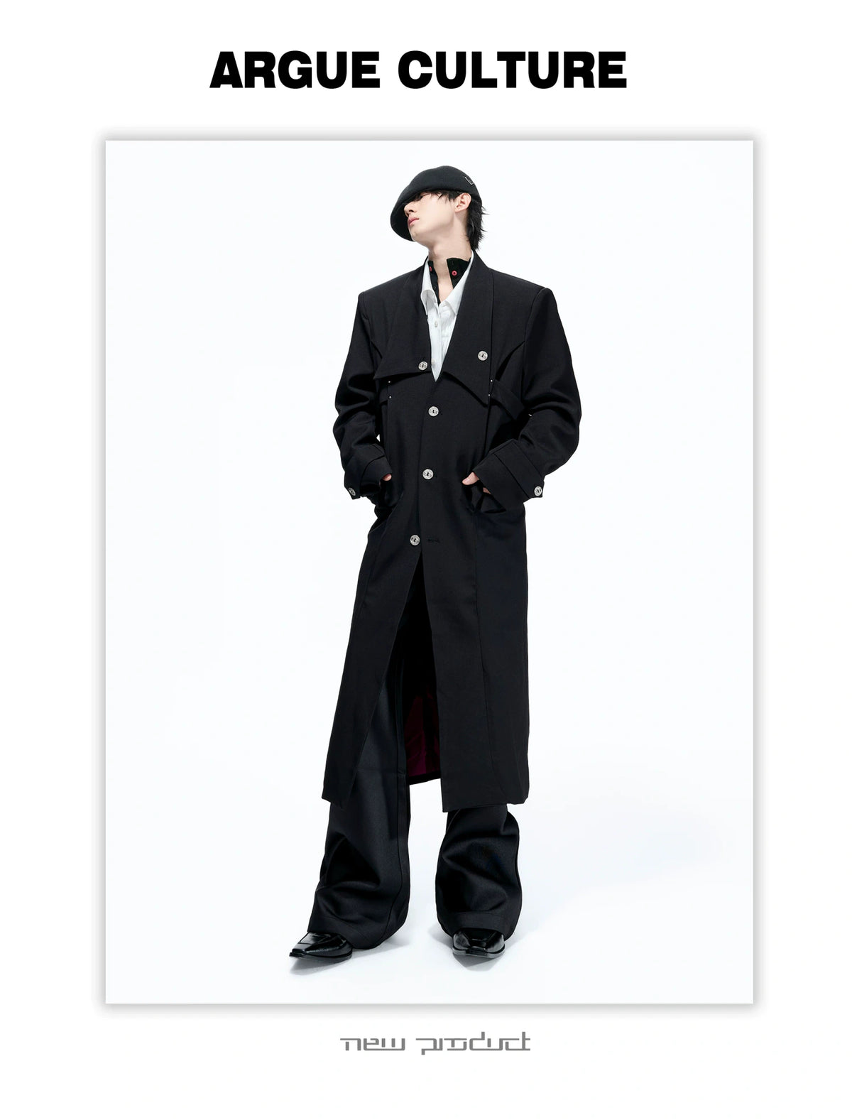 Black Long Coat With Contrast Lining and Back Vent - description image 11