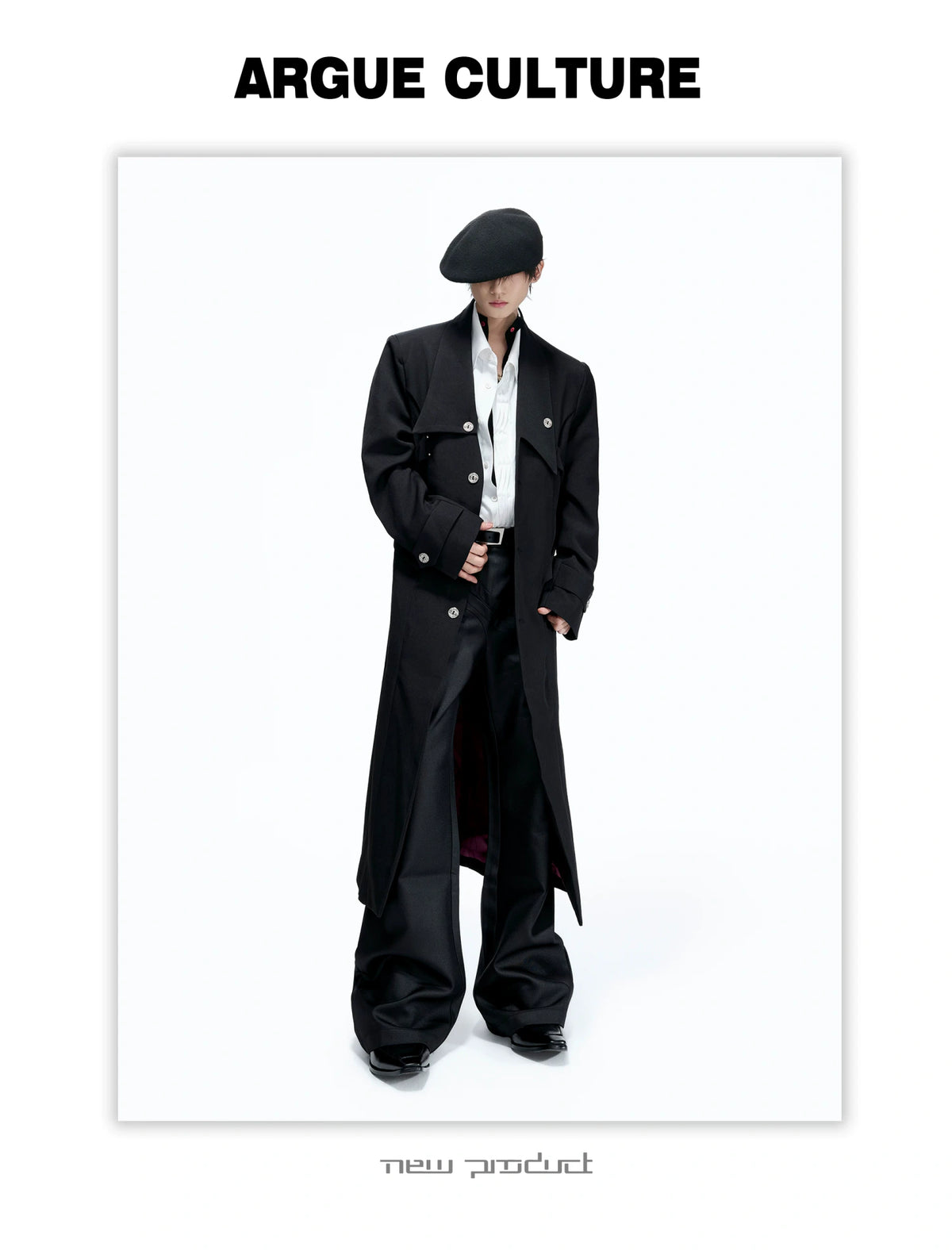 Black Long Coat With Contrast Lining and Back Vent - description image 13