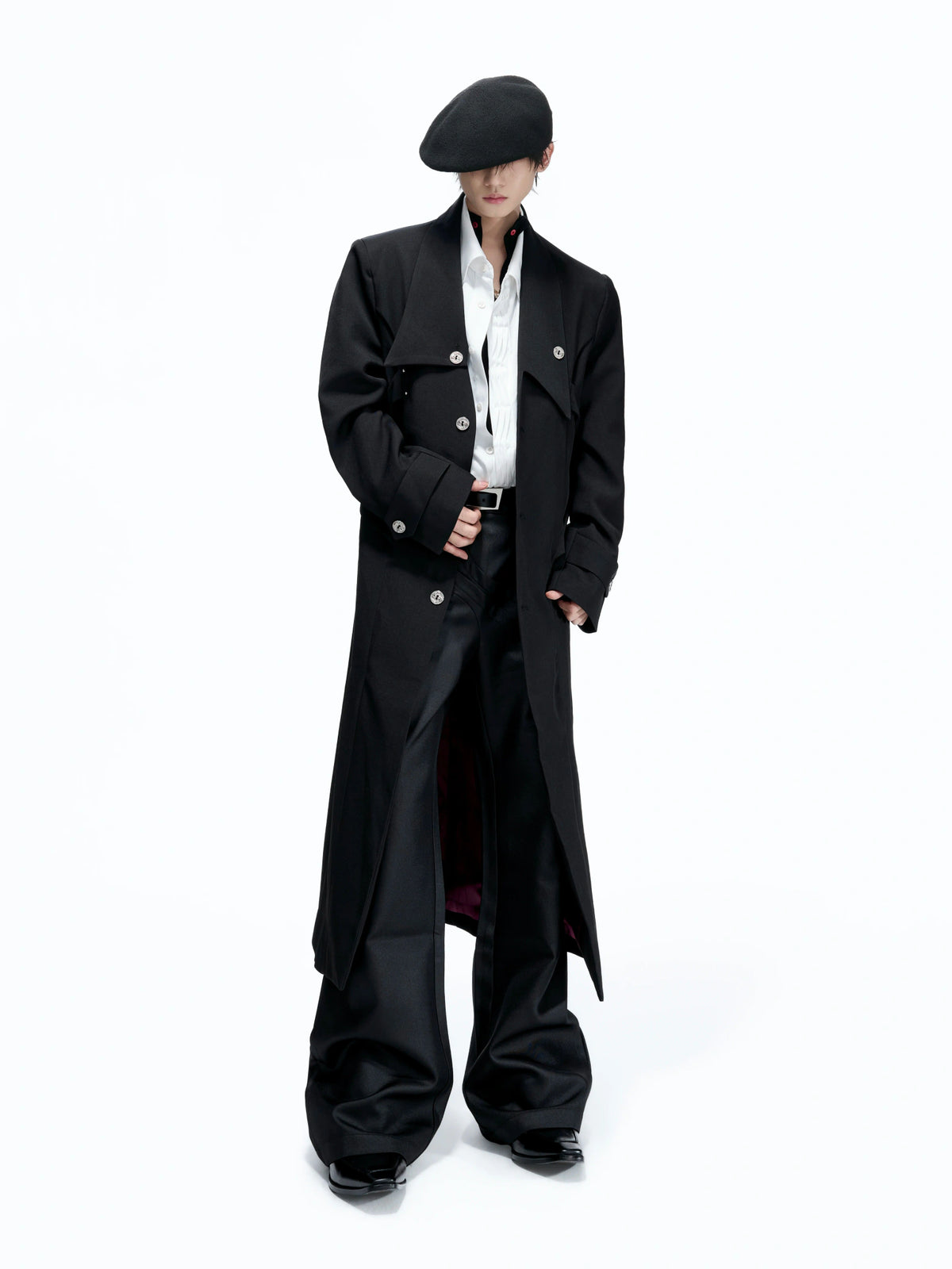 Black Long Coat With Contrast Lining and Back Vent - main image 2