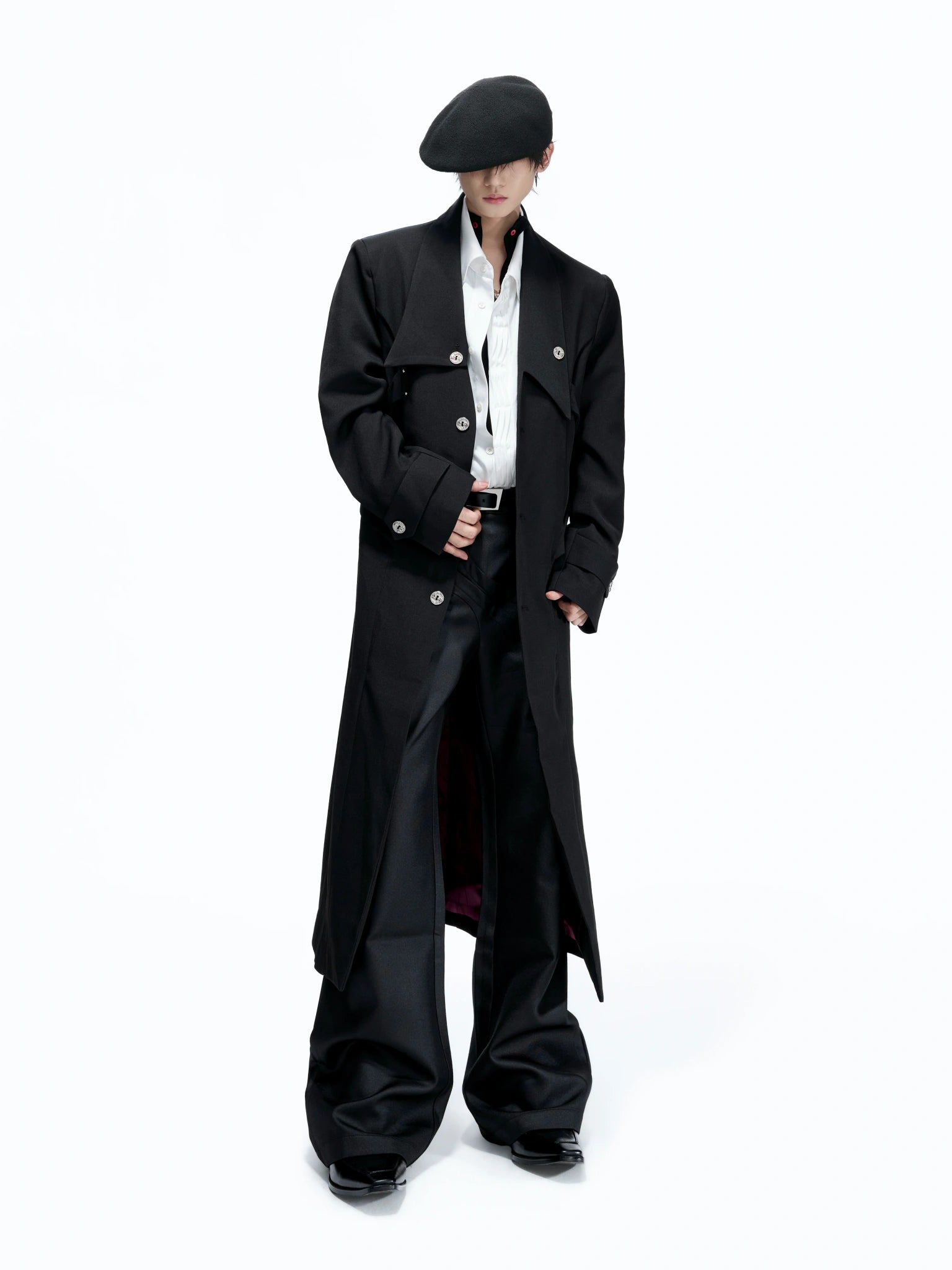 Black Long Coat With Contrast Lining and Back Vent - main image 2