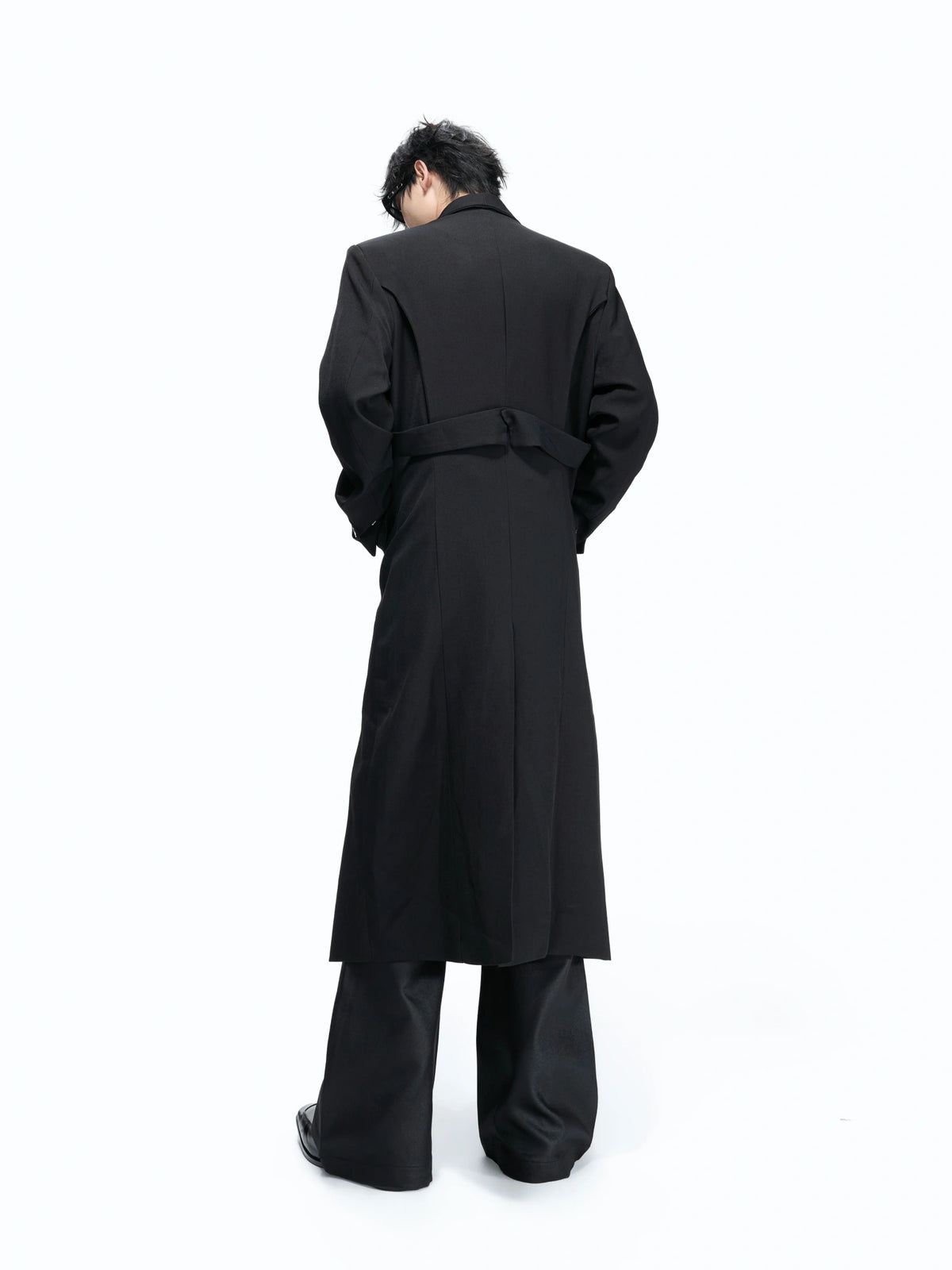 Black Long Coat With Contrast Lining and Back Vent - main image 3