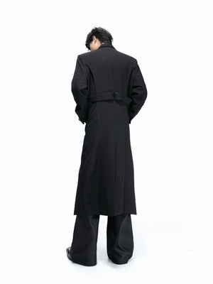Black Long Coat With Contrast Lining and Back Vent - main image 3