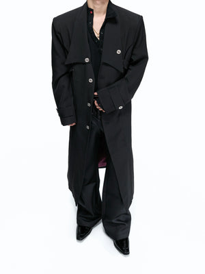 Black Long Coat With Contrast Lining and Back Vent - main image 4