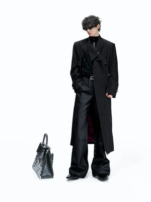 Black Long Coat With Contrast Lining and Back Vent - main image 5