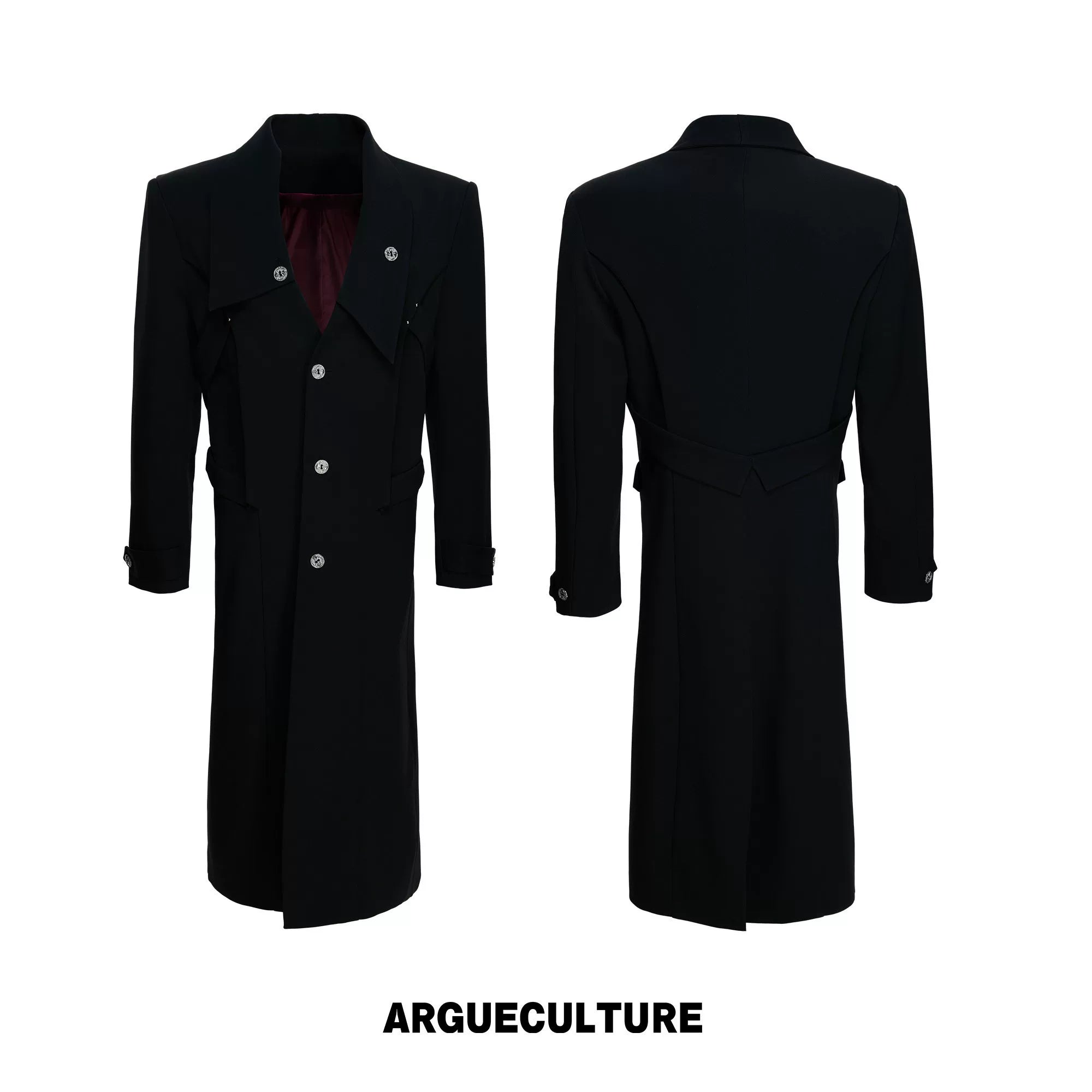Black Long Coat With Contrast Lining and Back Vent - Black
