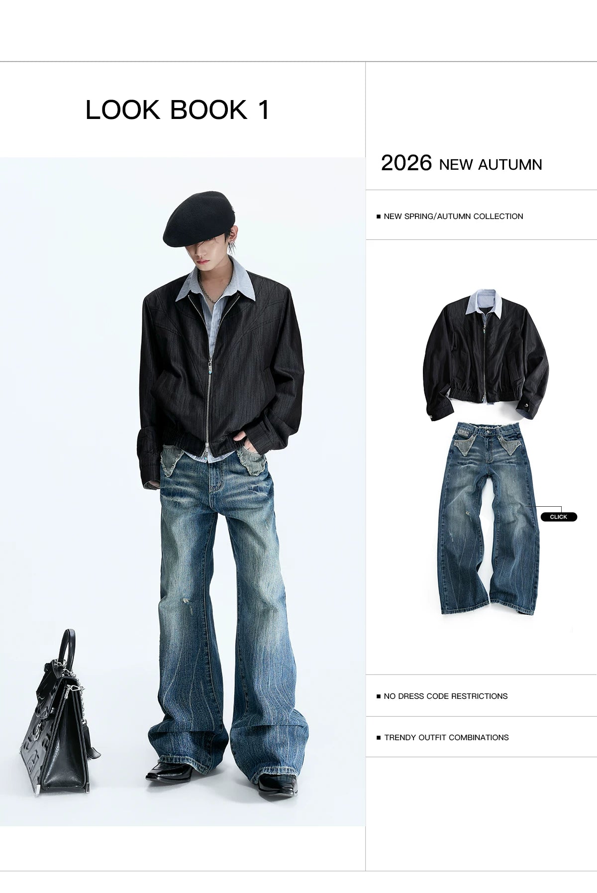 Striped Faux-Layer Cropped Jacket with Dual Zip - description image 4