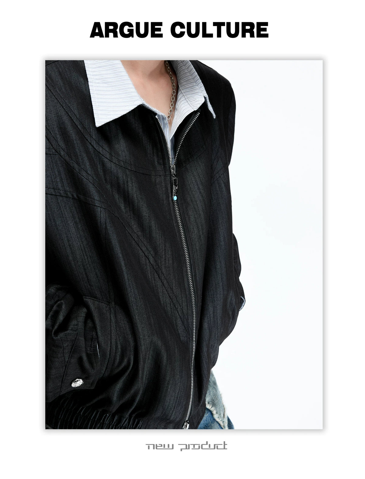 Striped Faux-Layer Cropped Jacket with Dual Zip - description image 7