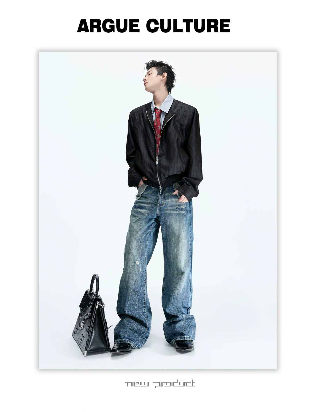 Striped Faux-Layer Cropped Jacket with Dual Zip - description image 8