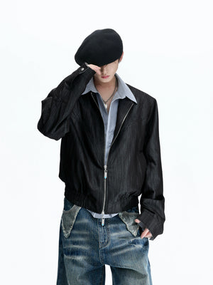 Striped Faux-Layer Cropped Jacket with Dual Zip - main image 1