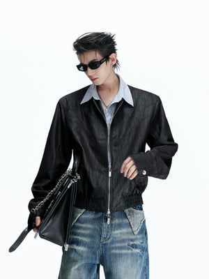 Striped Faux-Layer Cropped Jacket with Dual Zip - main image 2