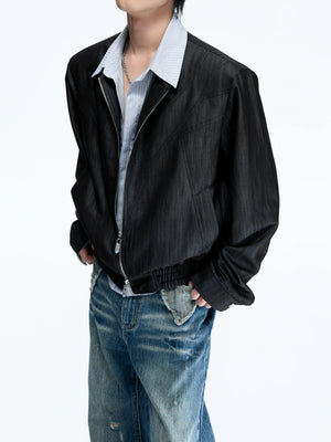 Striped Faux-Layer Cropped Jacket with Dual Zip - main image 3
