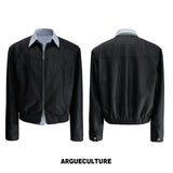 Striped Faux-Layer Cropped Jacket with Dual Zip - Black