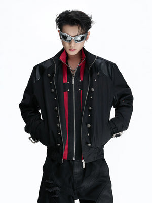 Cropped Black-Red Cross Jacket with Stand Collar Detail - main image 4