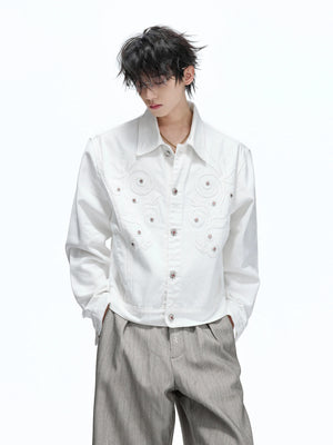 Floral Embroidered Rivet Cropped Denim Jacket - main image 2