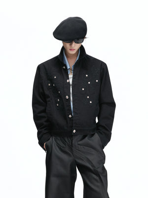 Floral Embroidered Rivet Cropped Denim Jacket - main image 3