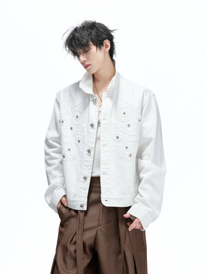 Floral Embroidered Rivet Cropped Denim Jacket - main image 4