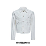Floral Embroidered Rivet Cropped Denim Jacket - White