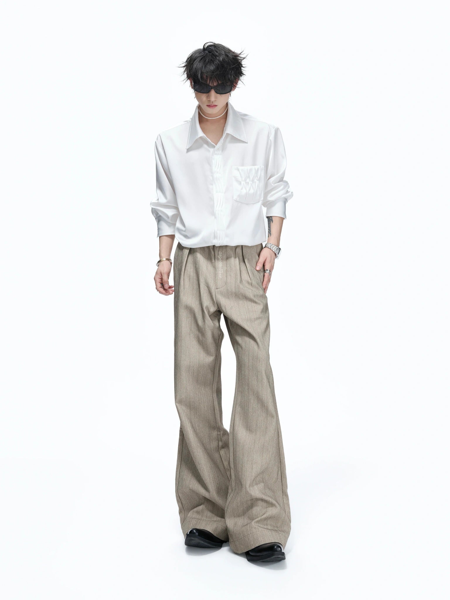 Pleated Satin-Finish Polyester Long-Sleeve Shirt - main image 2