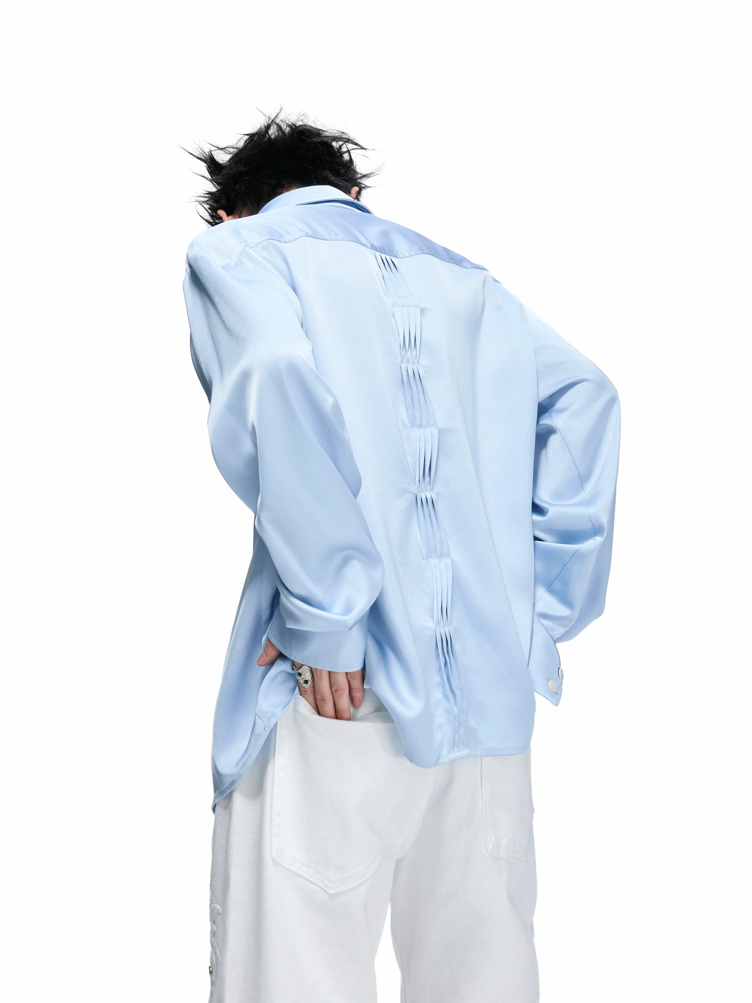 Pleated Satin-Finish Polyester Long-Sleeve Shirt - main image 3