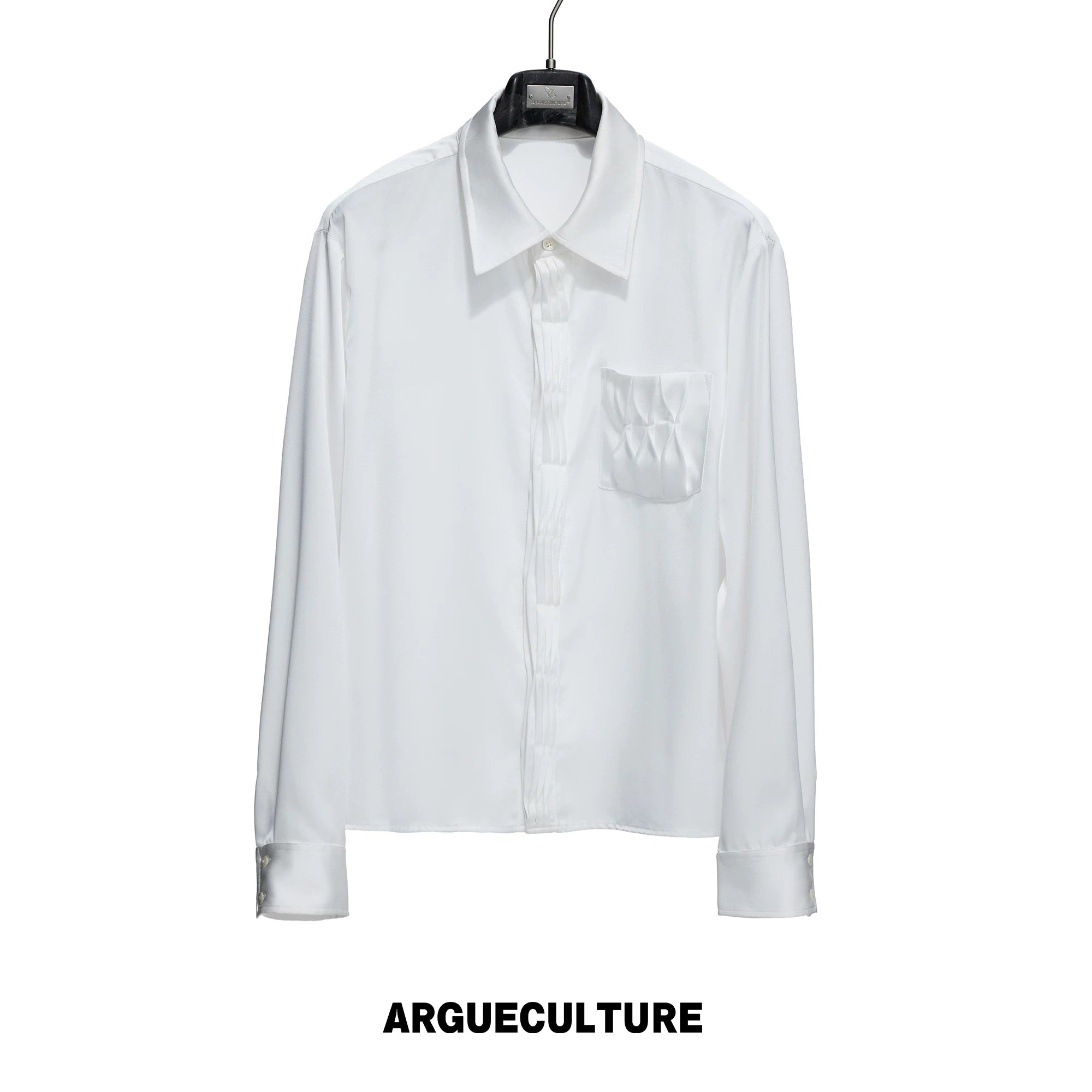 Pleated Satin-Finish Polyester Long-Sleeve Shirt - Top - White