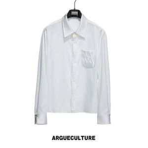 Pleated Satin-Finish Polyester Long-Sleeve Shirt - Top - White