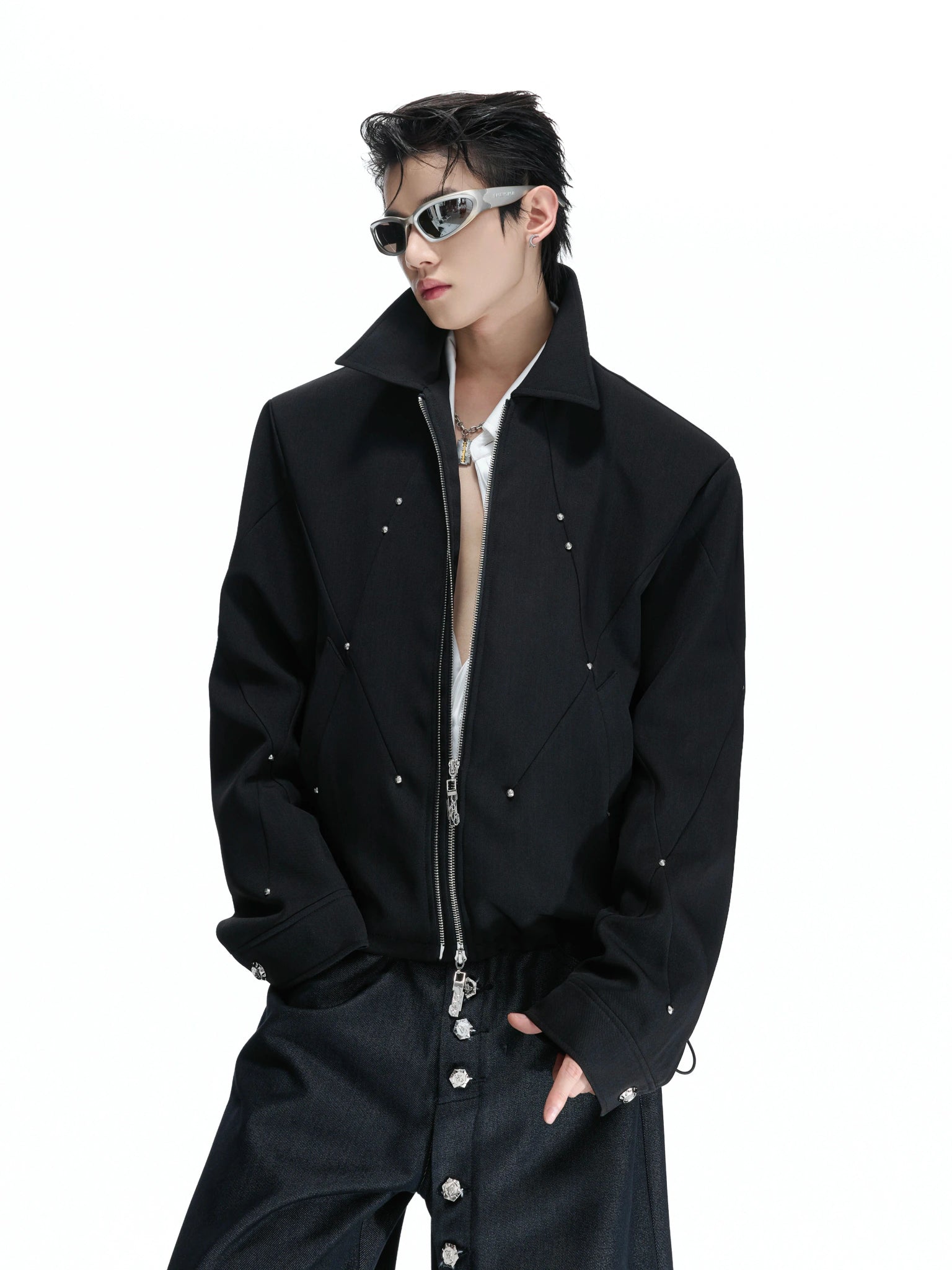 Deconstructed Rivet Dual-Zip Cropped Jacket - main image 1