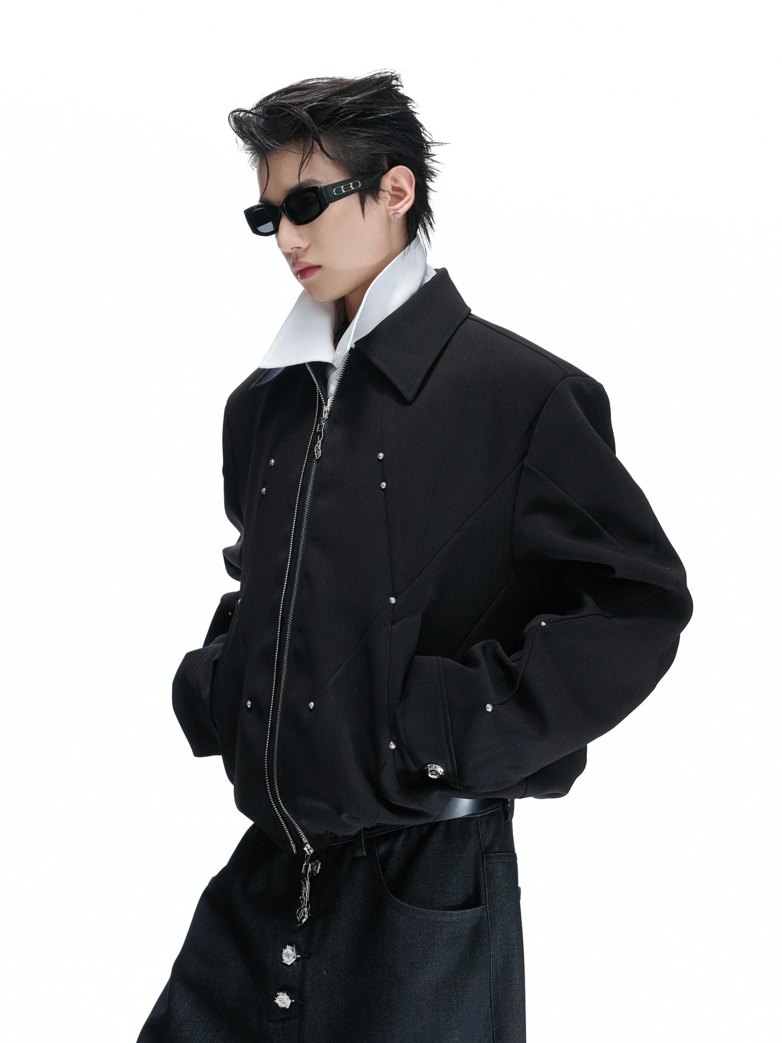 Deconstructed Rivet Dual-Zip Cropped Jacket - main image 2