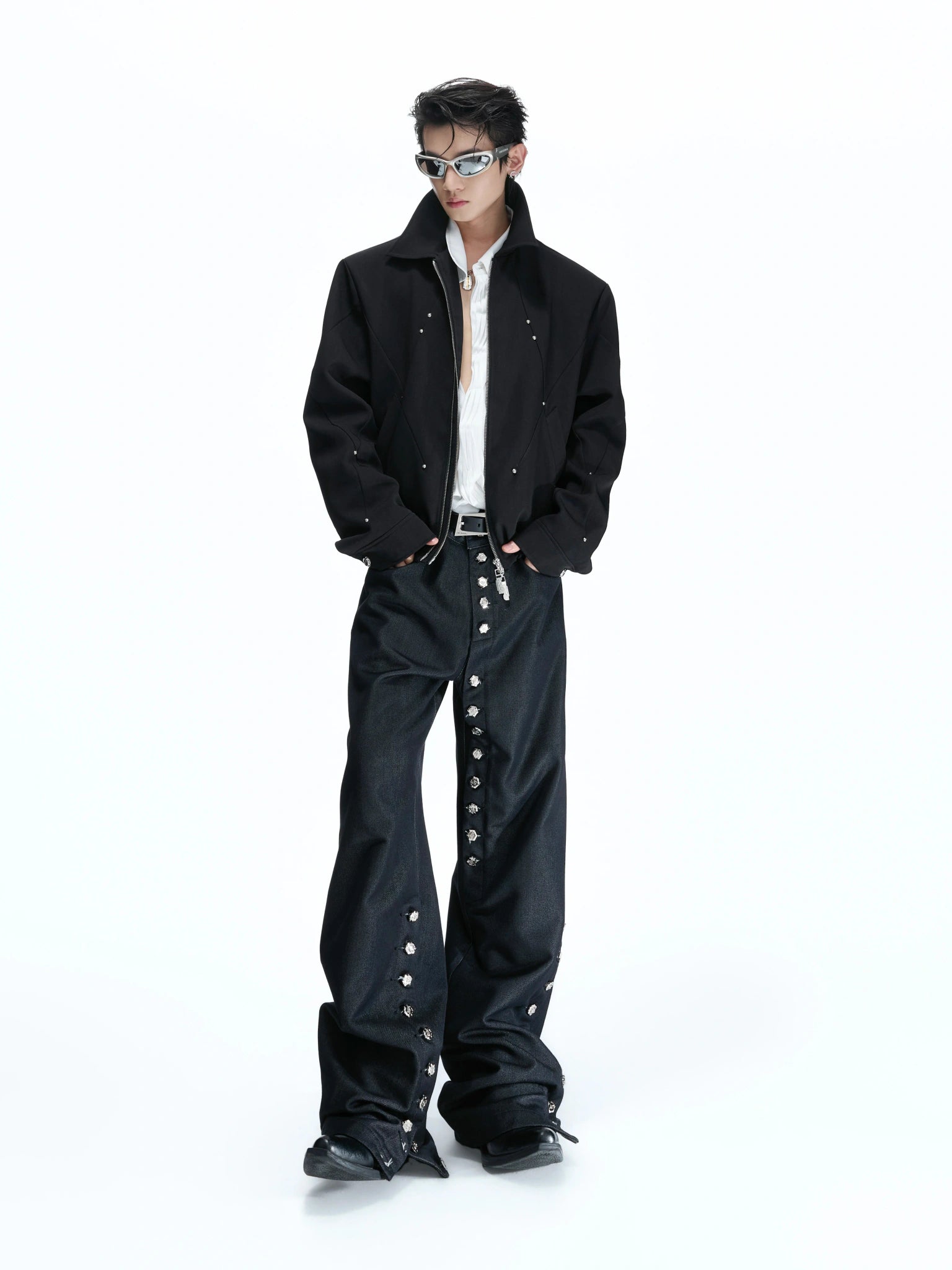 Deconstructed Rivet Dual-Zip Cropped Jacket - main image 3