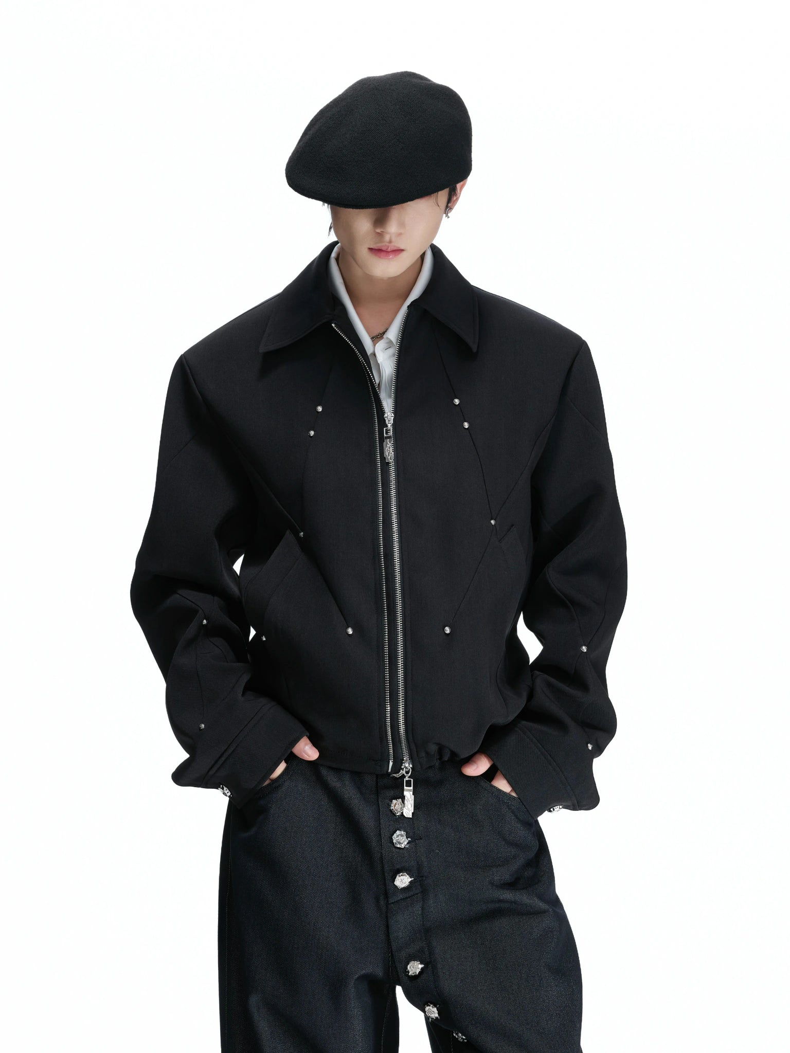 Deconstructed Rivet Dual-Zip Cropped Jacket - main image 4
