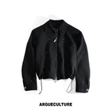 Deconstructed Rivet Dual-Zip Cropped Jacket - Black