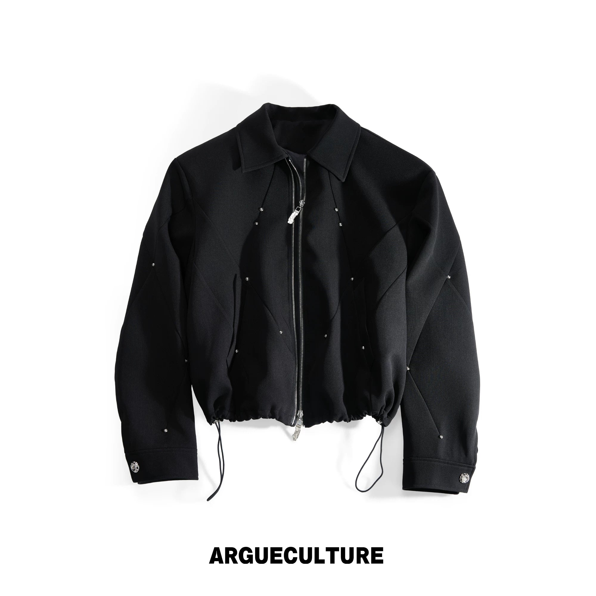 Deconstructed Rivet Dual-Zip Cropped Jacket - Black
