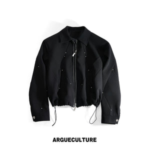 Deconstructed Rivet Dual-Zip Cropped Jacket - Black