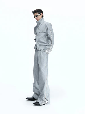 Zip Sweatshirt & Flared Pants, Striped Ribbon Detail - main image 3