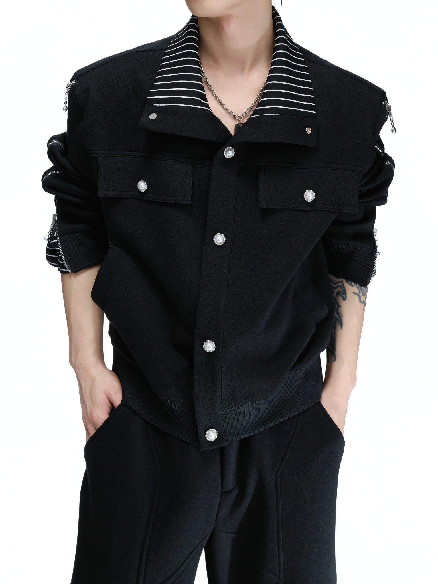 Zip Sweatshirt & Flared Pants, Striped Ribbon Detail - main image 4
