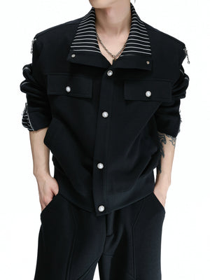 Zip Sweatshirt & Flared Pants, Striped Ribbon Detail - main image 4