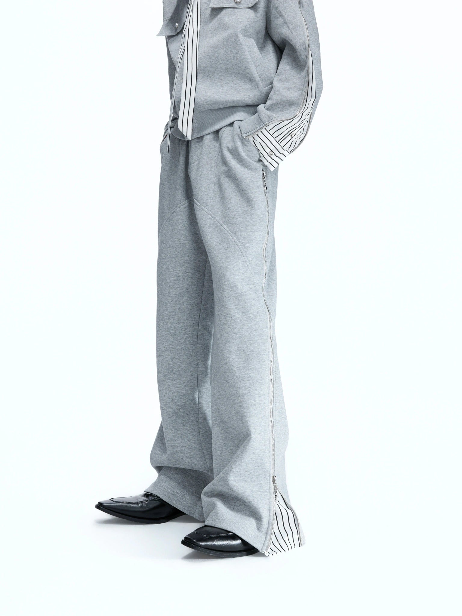 Zip Sweatshirt & Flared Pants, Striped Ribbon Detail - main image 5