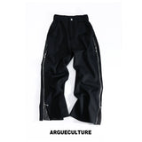 Zip Sweatshirt & Flared Pants, Striped Ribbon Detail - Bottoms / Black