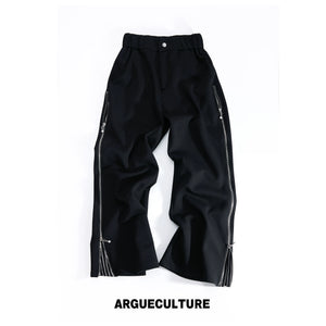 Zip Sweatshirt & Flared Pants, Striped Ribbon Detail - Bottoms / Black