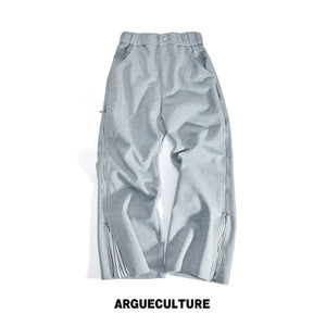 Zip Sweatshirt & Flared Pants, Striped Ribbon Detail - Bottoms / Gray