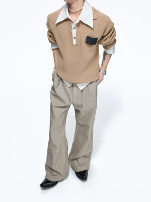 Faux-Layered Contrast Collar Knit Sweater - main image 5
