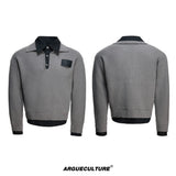 Faux-Layered Contrast Collar Knit Sweater - Gray Top