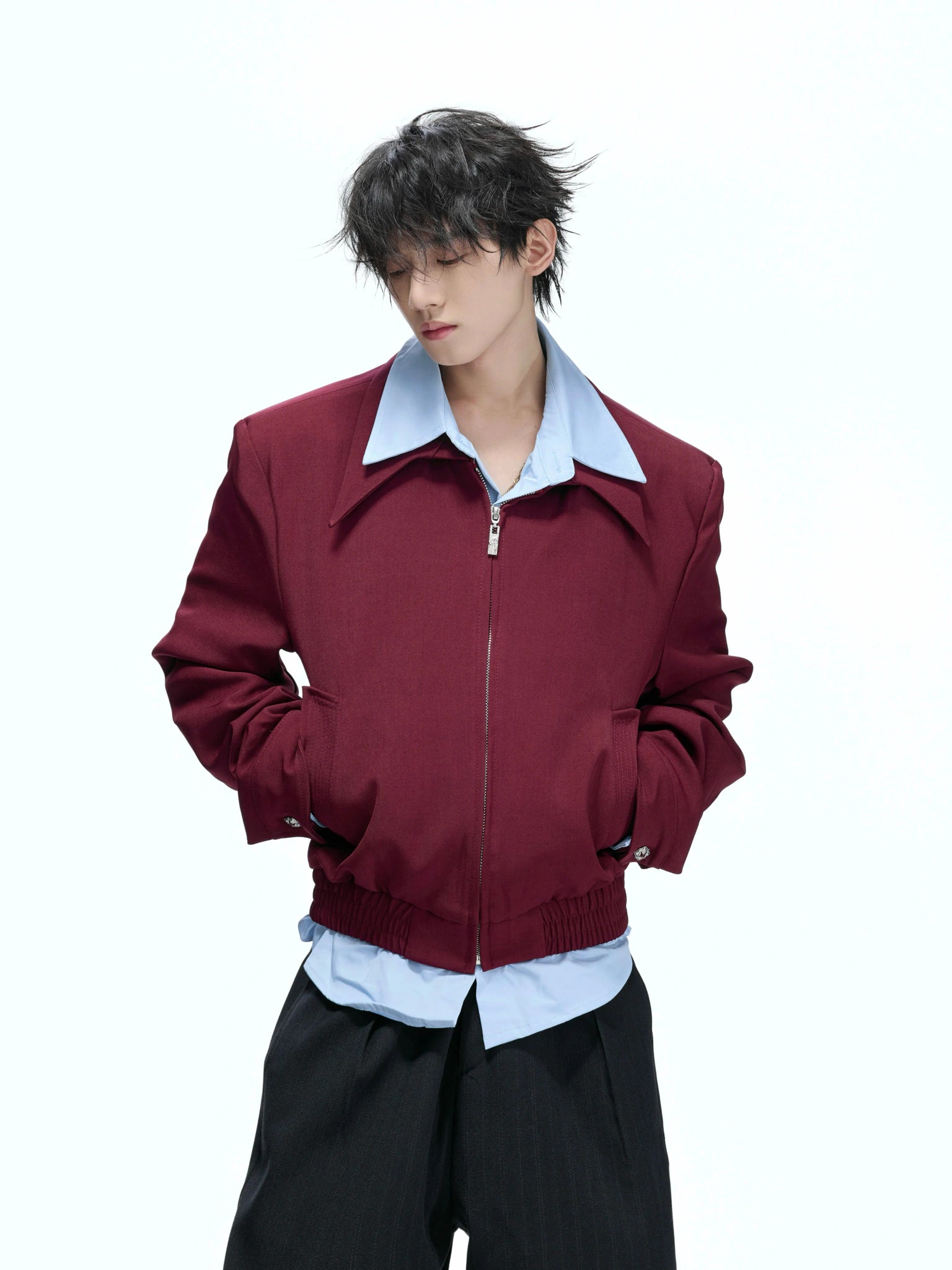 Deconstructed Faux-Layer Cropped Boxy Zip-Front Jacket - main image 1