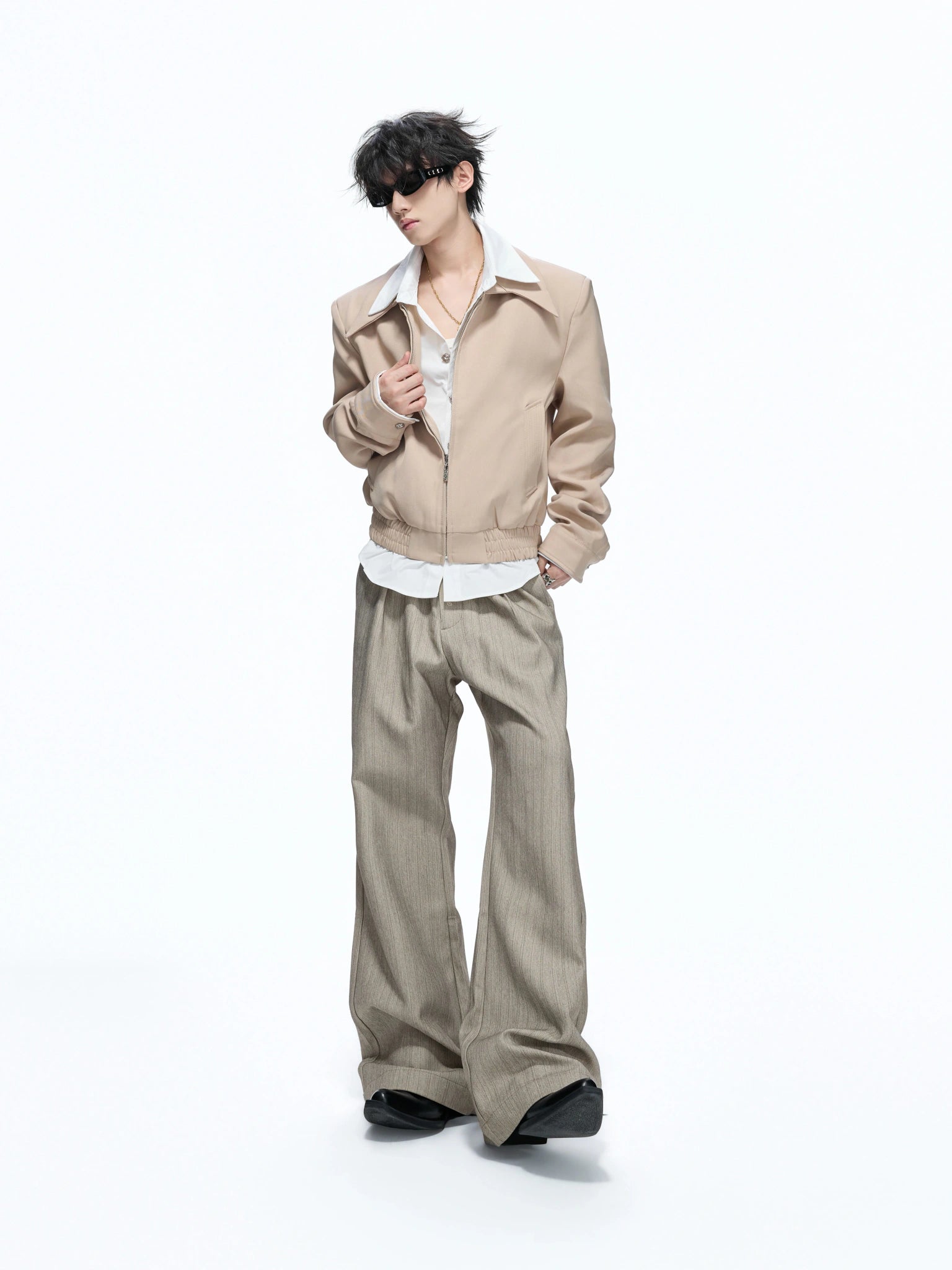 Deconstructed Faux-Layer Cropped Boxy Zip-Front Jacket - main image 3