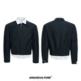 Deconstructed Faux-Layer Cropped Boxy Zip-Front Jacket - Black