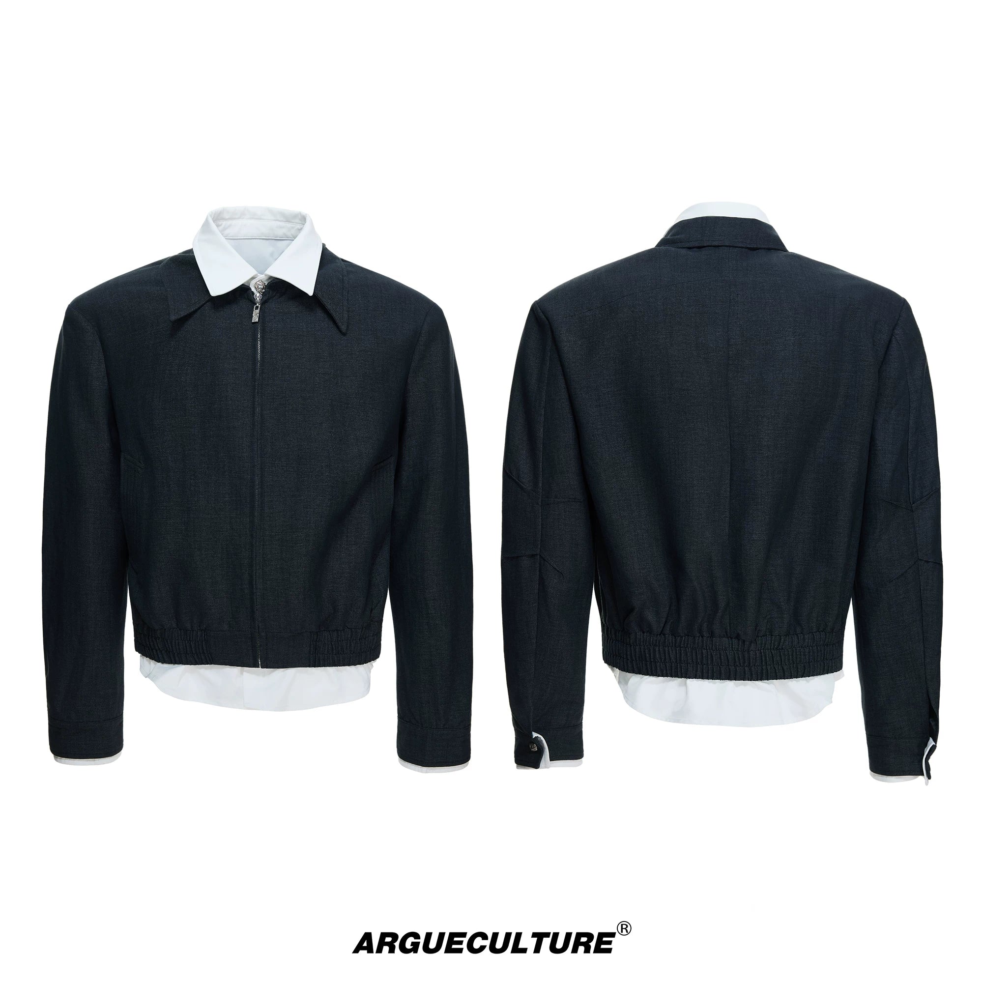 Deconstructed Faux-Layer Cropped Boxy Zip-Front Jacket - Black